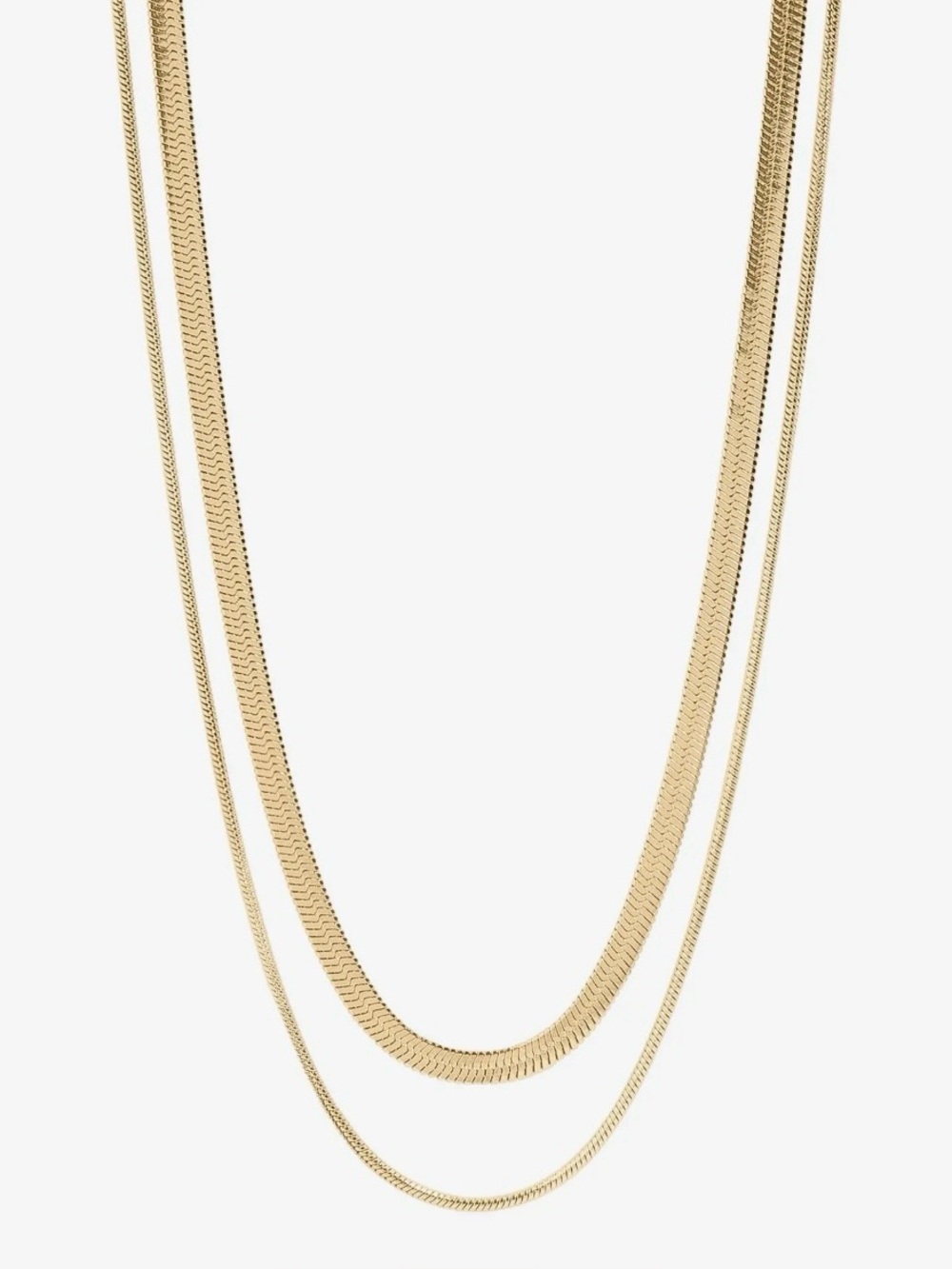 18K Gold Pvd Stainless Steel Herringbone and Snake Layered Chain Necklace